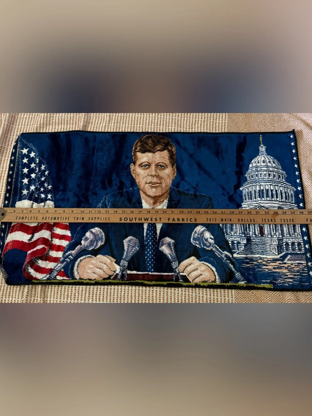 Vintage 1960s John F. Kennedy tapestry wall hanging